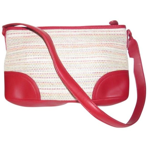 Etienne Aigner Multicolored Tweed and Red Leather